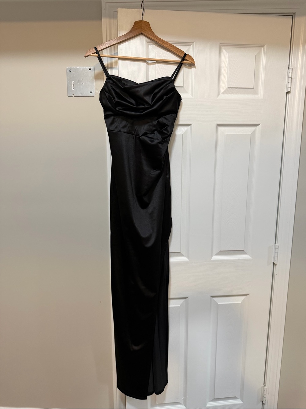 Elegant Black Satin Slip Dress with Cowl Neck